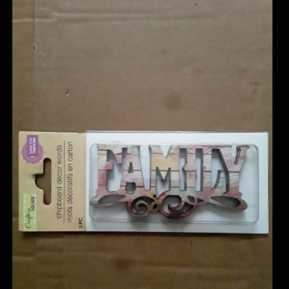 Crafters Square Laser Cut Family Word : FAMILY , 3 pc, 9 ct Glitter Decor home